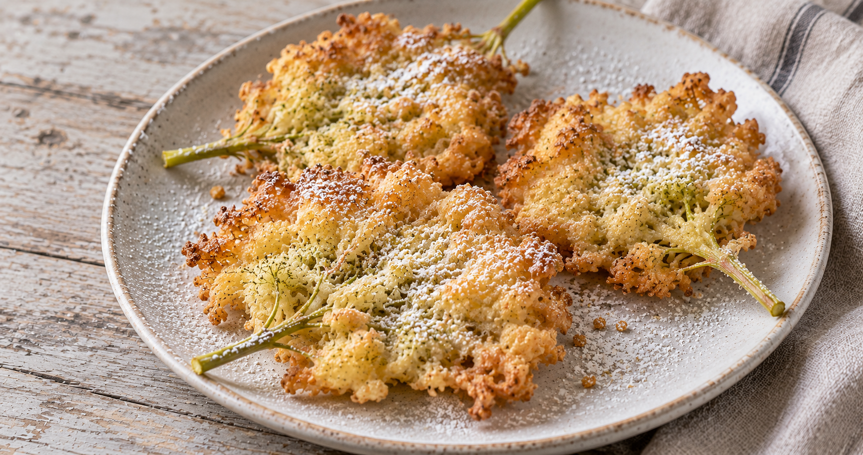 Frittierte Holunderblüten – fertiges Gericht