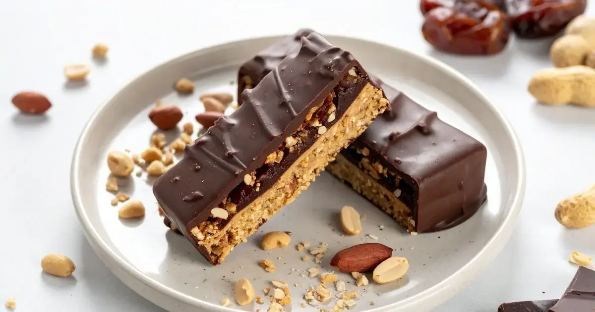 Gesunde Snickers-Eisriegel mit Erdnüssen und dunkler Schokolade