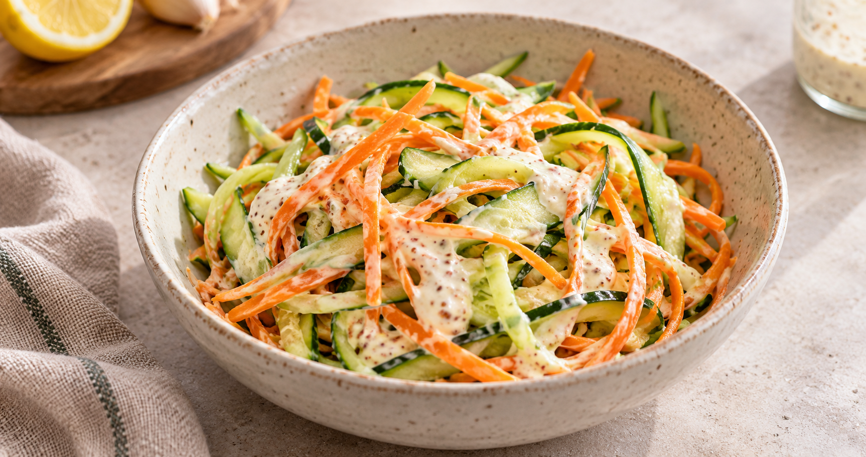Karotten-Gurken-Salat mit Skyr-Dressing – fertiges Gericht