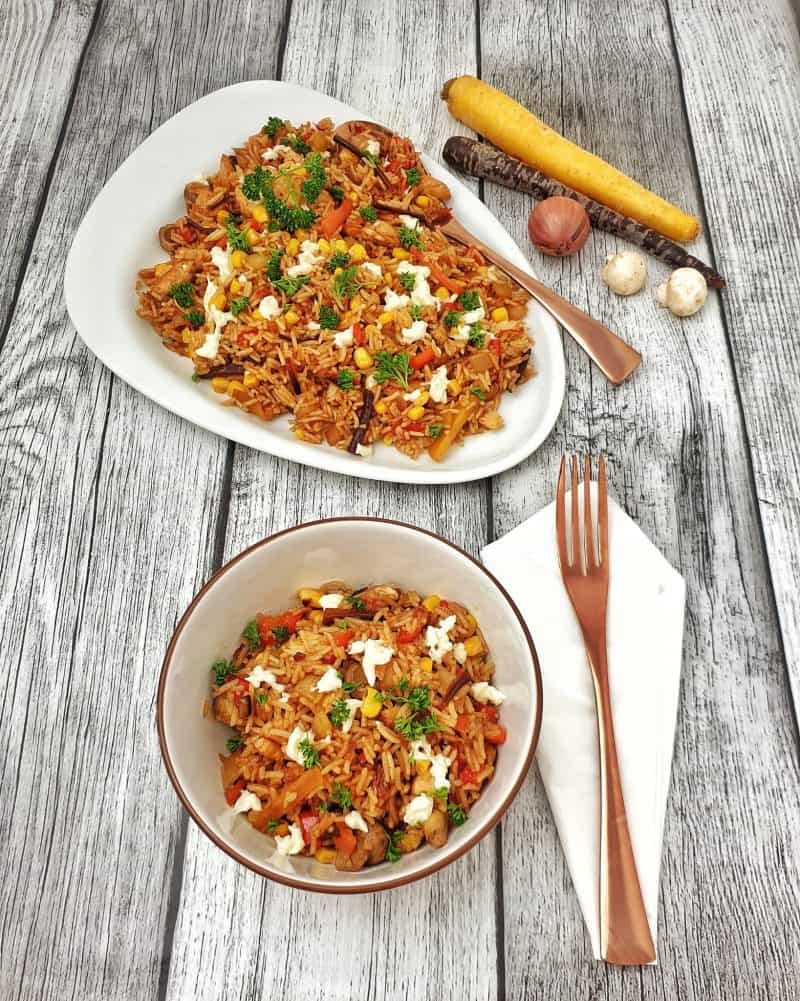 Reispfanne mit Hähnchen und Gemüse