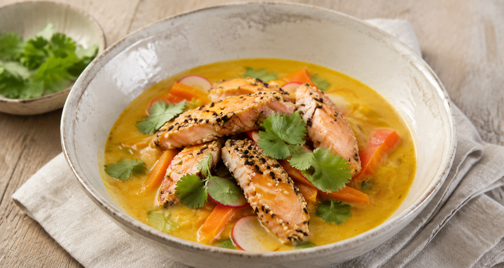 Kokossuppe mit Lachs