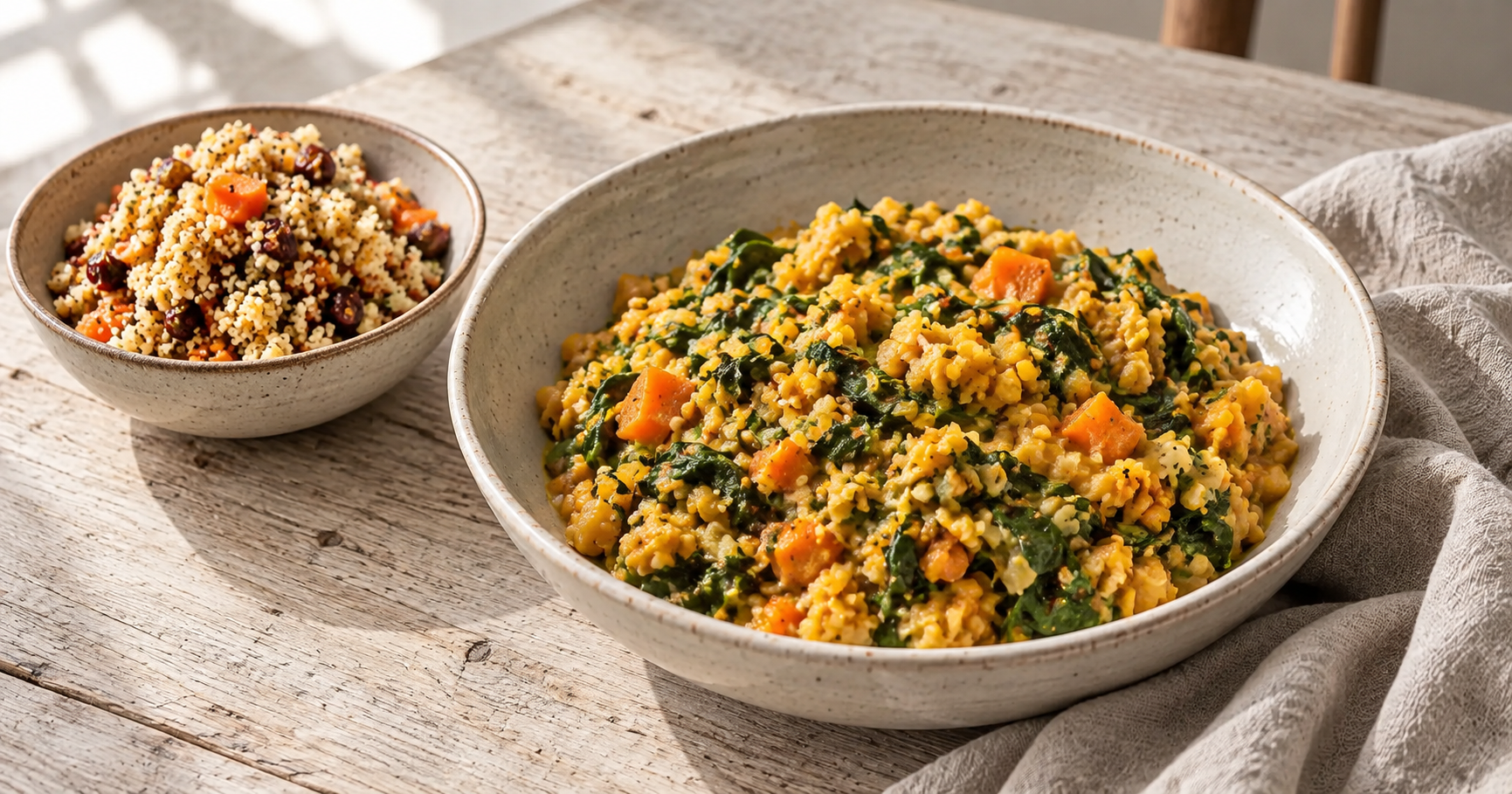Dahl-Linsen mit Kokos und Spinat an Tabulé