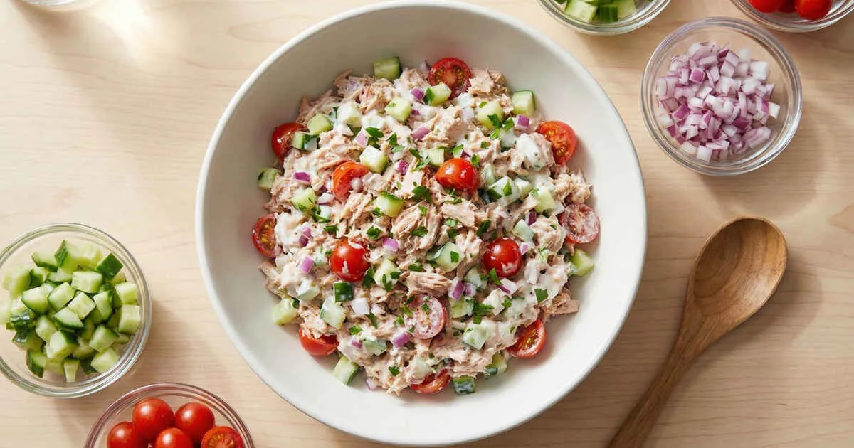 Thunfischsalat mit Gurke und Cherrytomaten ohne Mayo