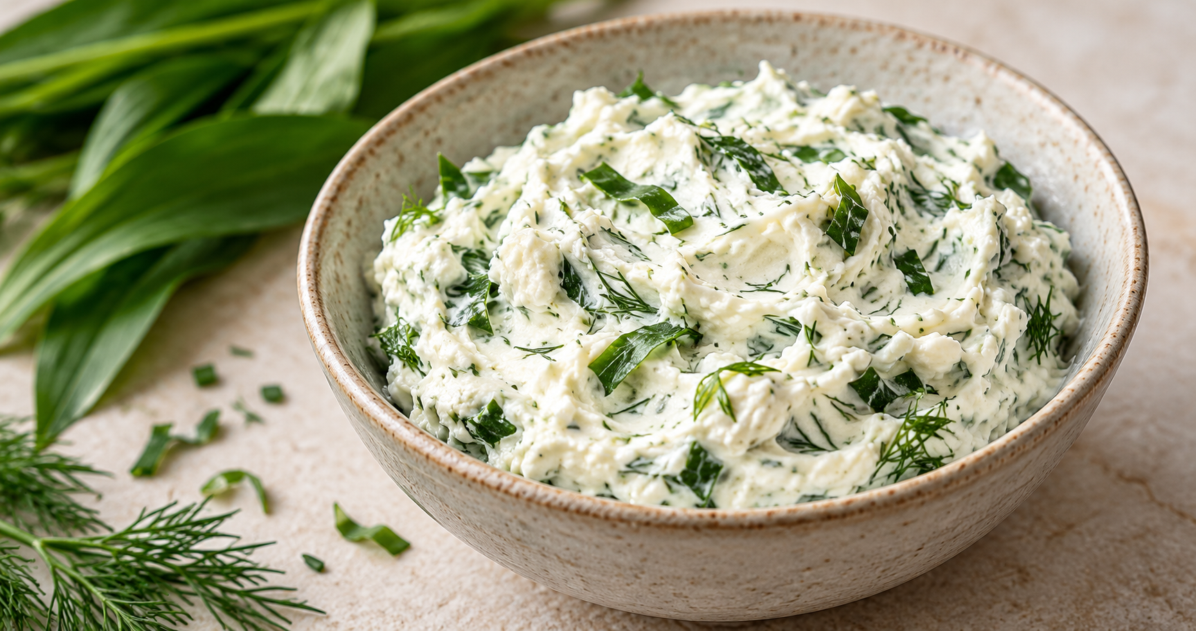 Bärlauch-Frischkäsecreme mit Dill – fertiges Gericht
