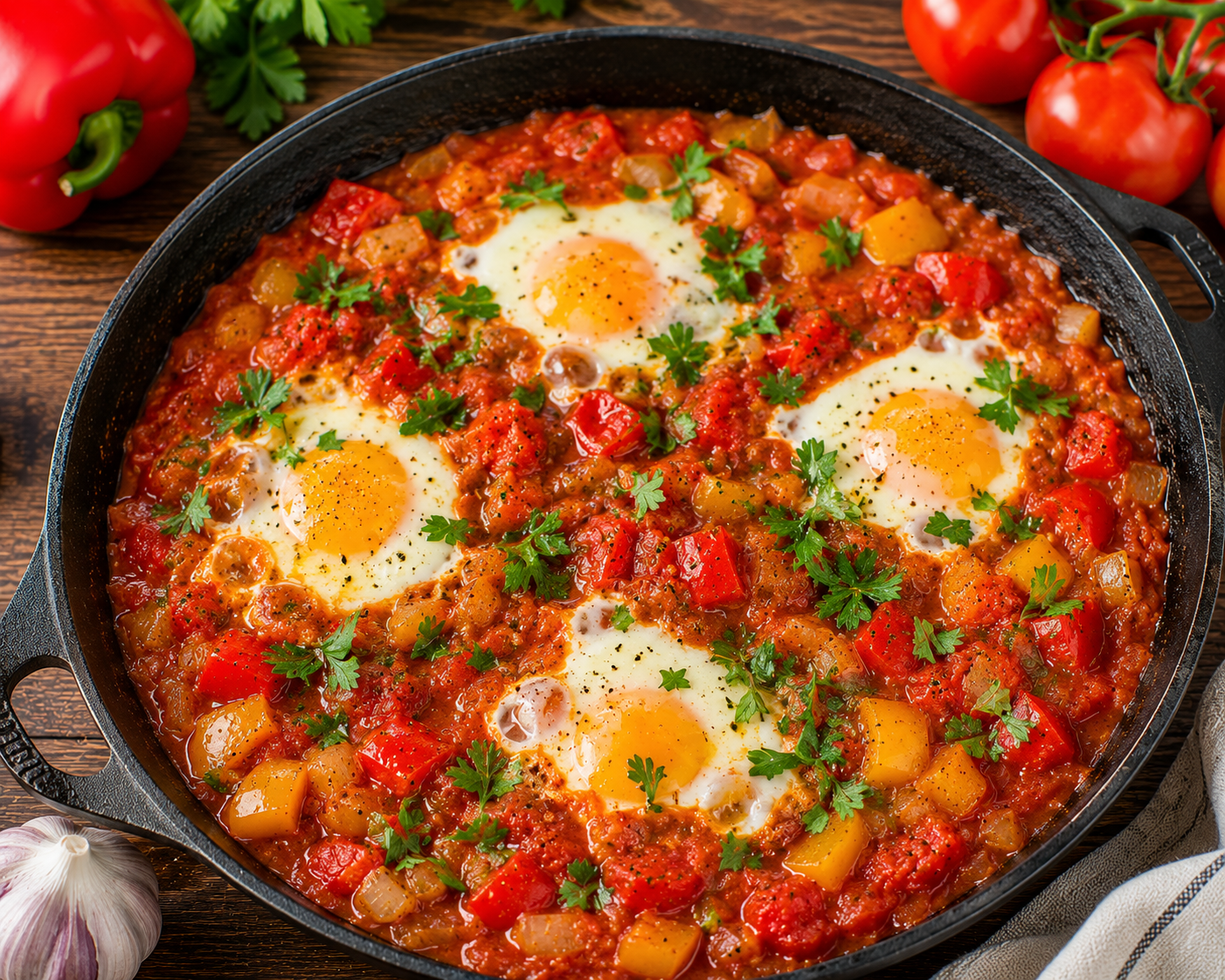 Gemüse-Shakshuka mit Paprika, Tomaten & Feta