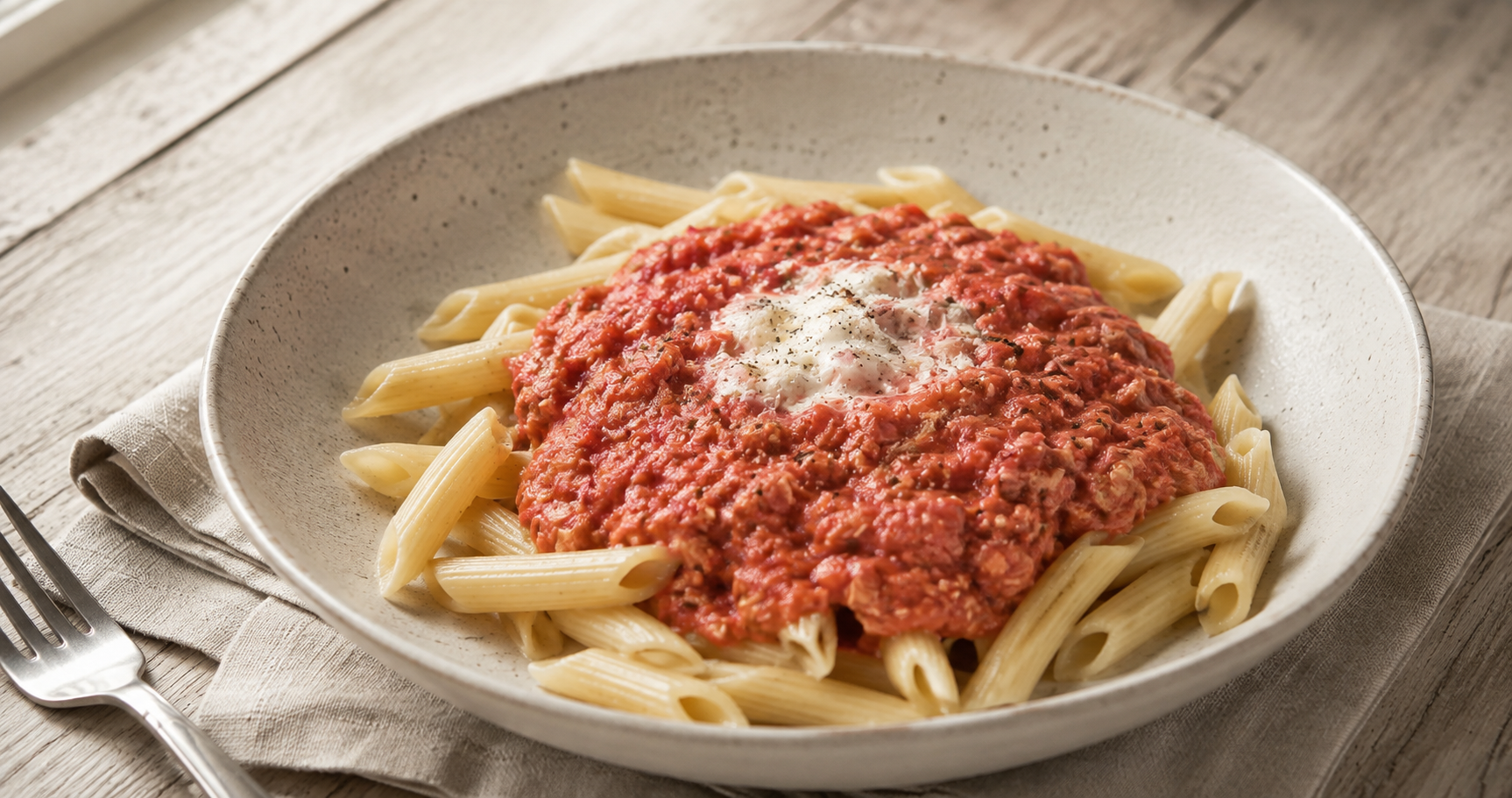 Nudeln mit roter Thunfischsoße