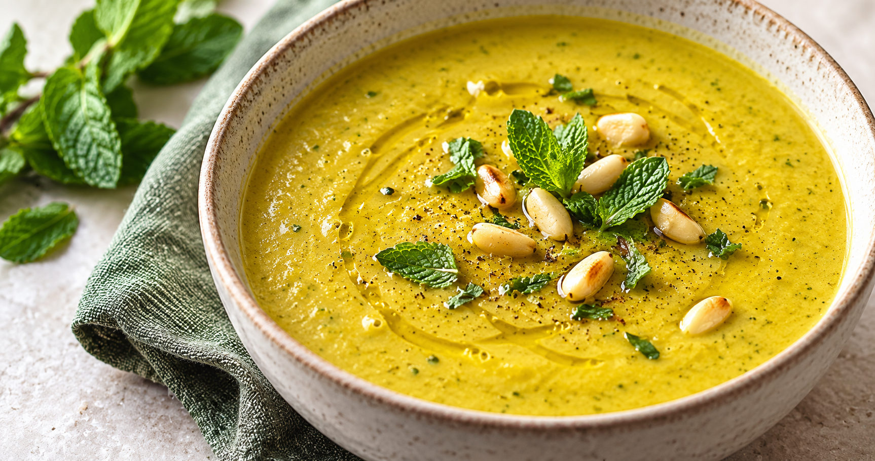 Gemüsesuppe mit Curry und Minze – fertiges Gericht
