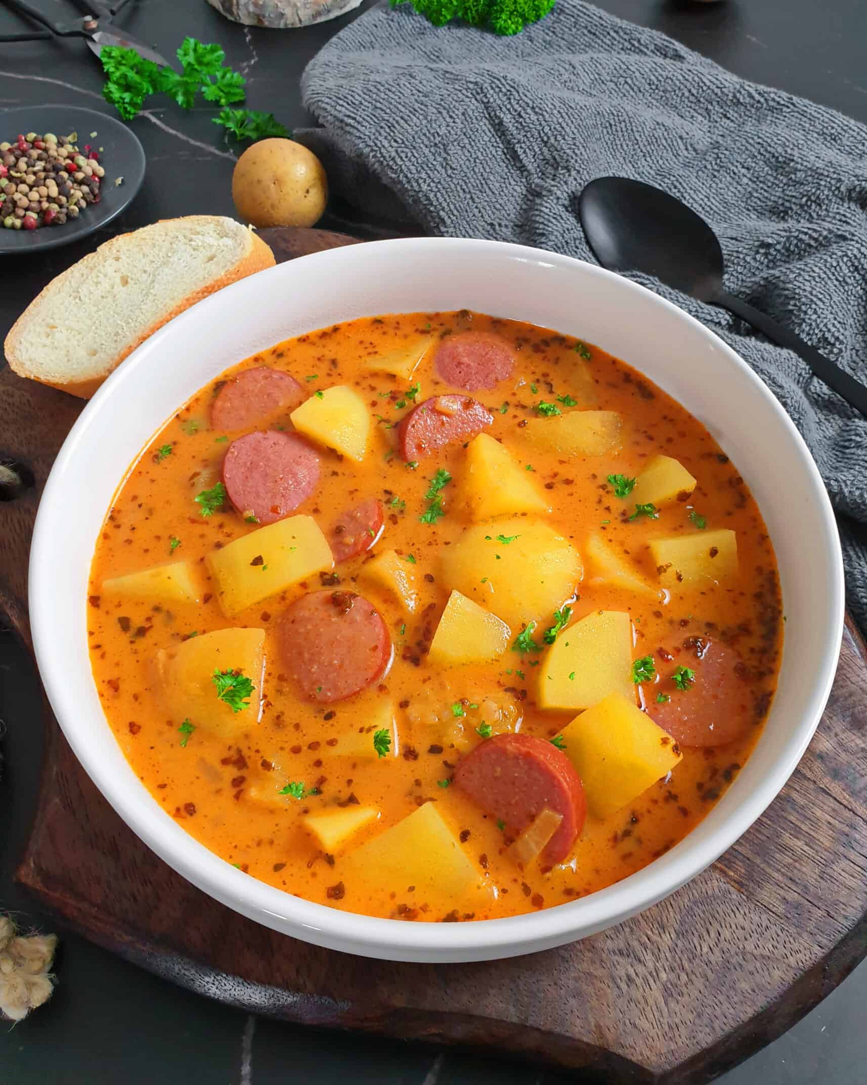 Kartoffelgulasch mit Würstchen