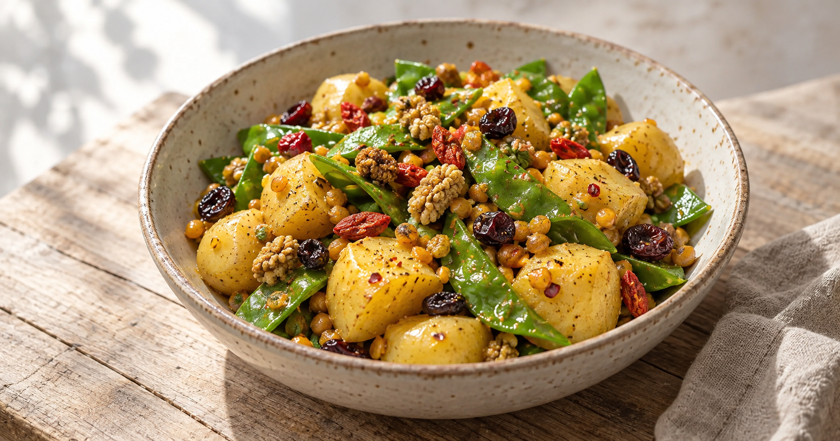 Kartoffelsalat mit Superfruits und Zuckerschoten