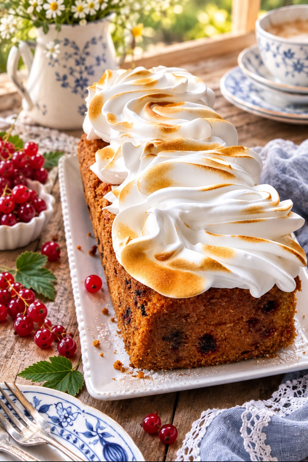Johannisbeer-Rührkuchen mit Baiser in der Kastenform