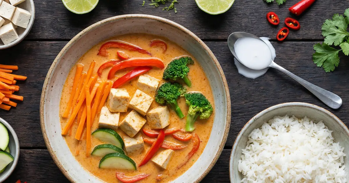 Veganes Thai Red Curry mit Tofu und Gemüse