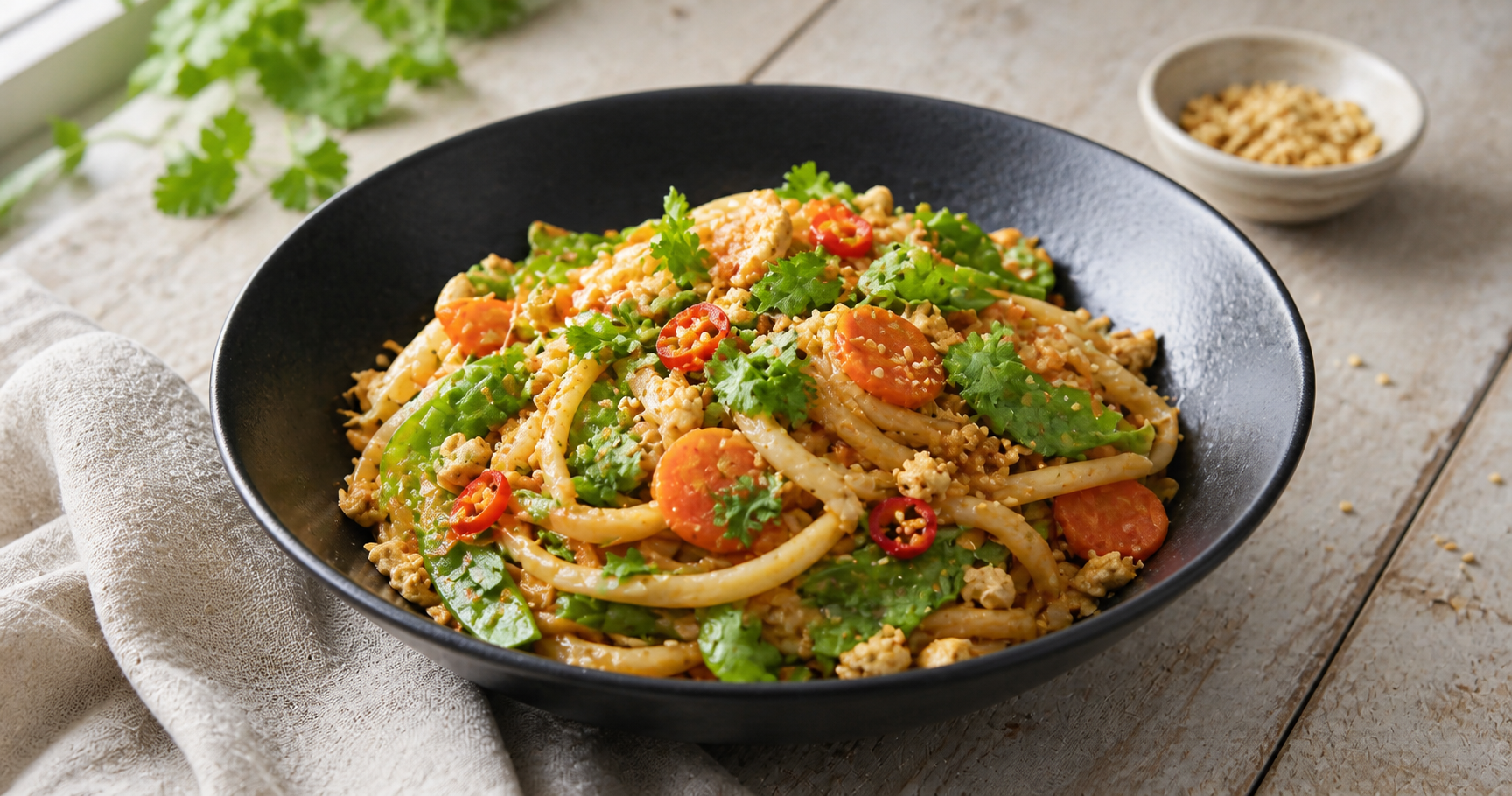 Udonnudel-Pfanne mit Asiagemüse