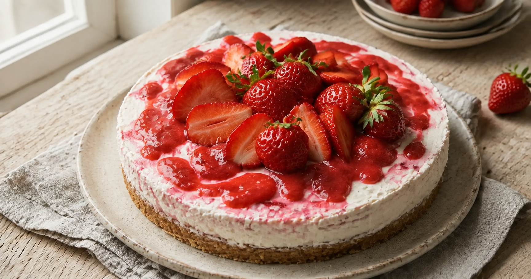 No-bake-Kuchen mit Erdbeeren