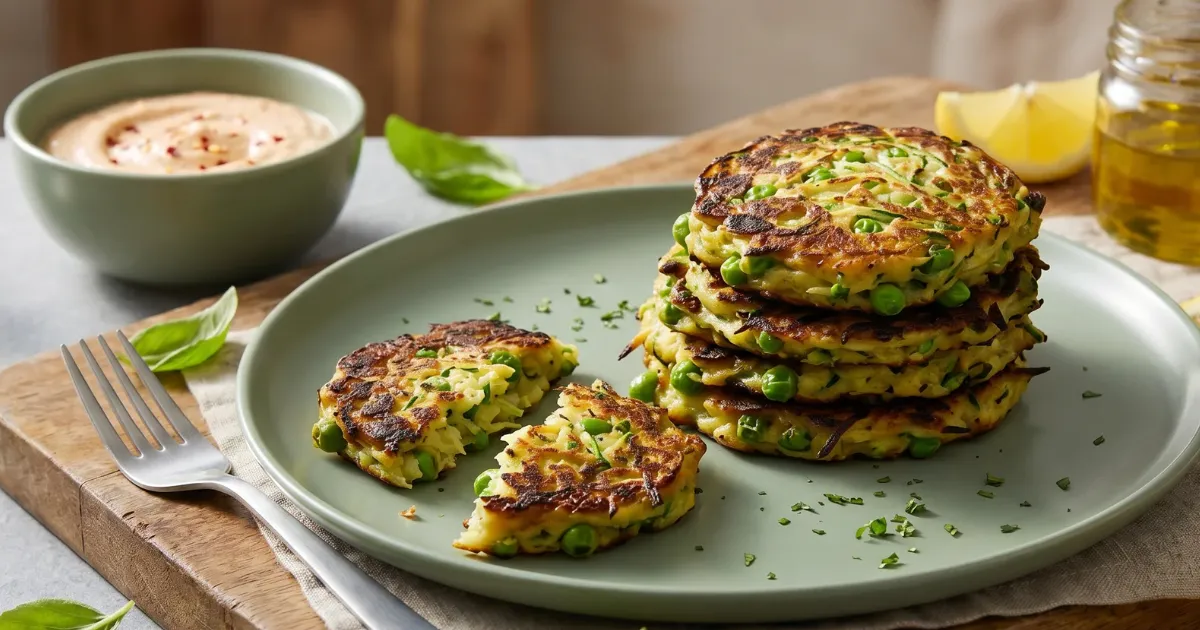 Zucchini-Erbsen-Puffer mit Chili-Quark