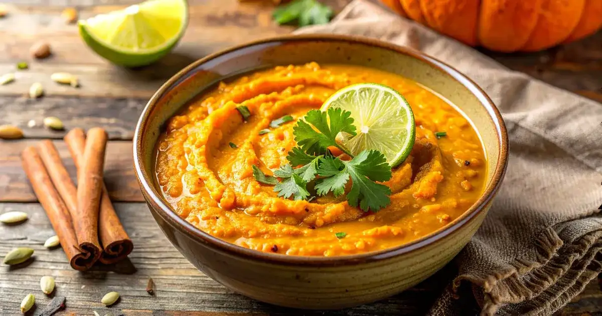 Cremiges Kürbis-Daal mit roten Linsen und frischen Kräutern