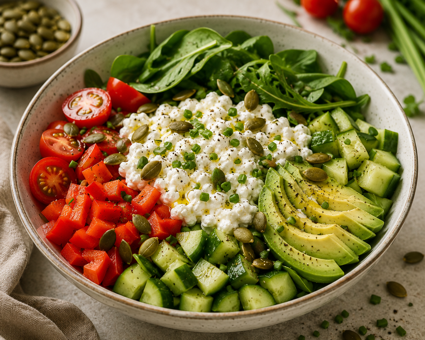 Herzhafte Hüttenkäse Bowl