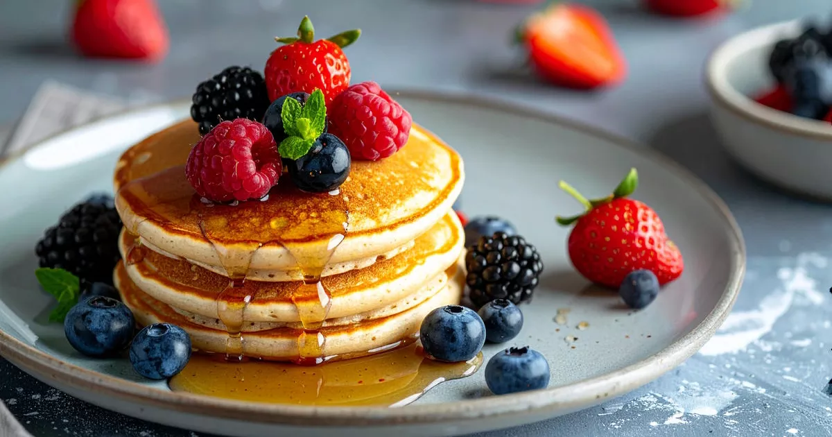 Pancakes mit körnigem Frischkäse und Beeren